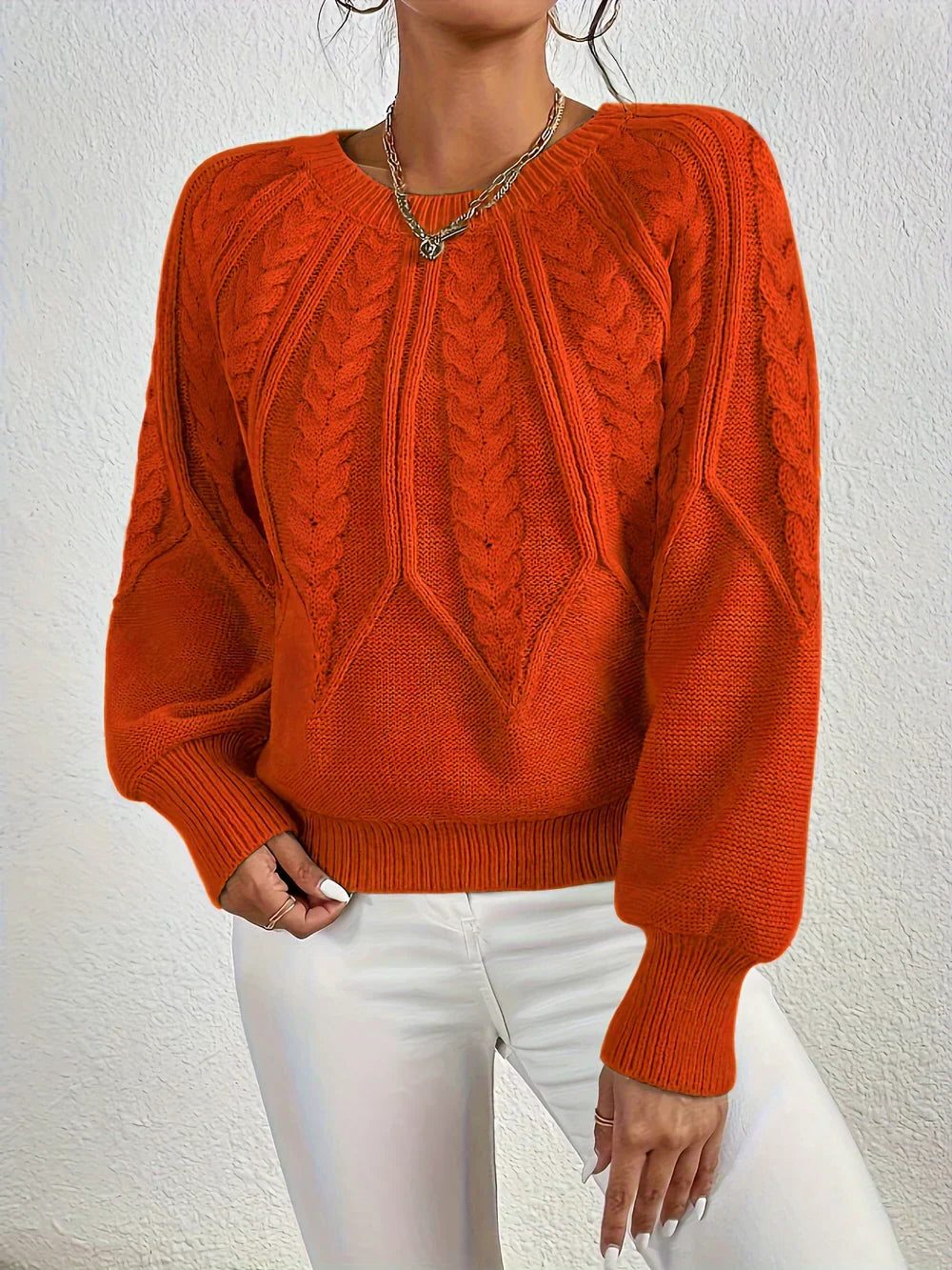 Lorette | Women's Cable Sweater with Balloon Sleeves