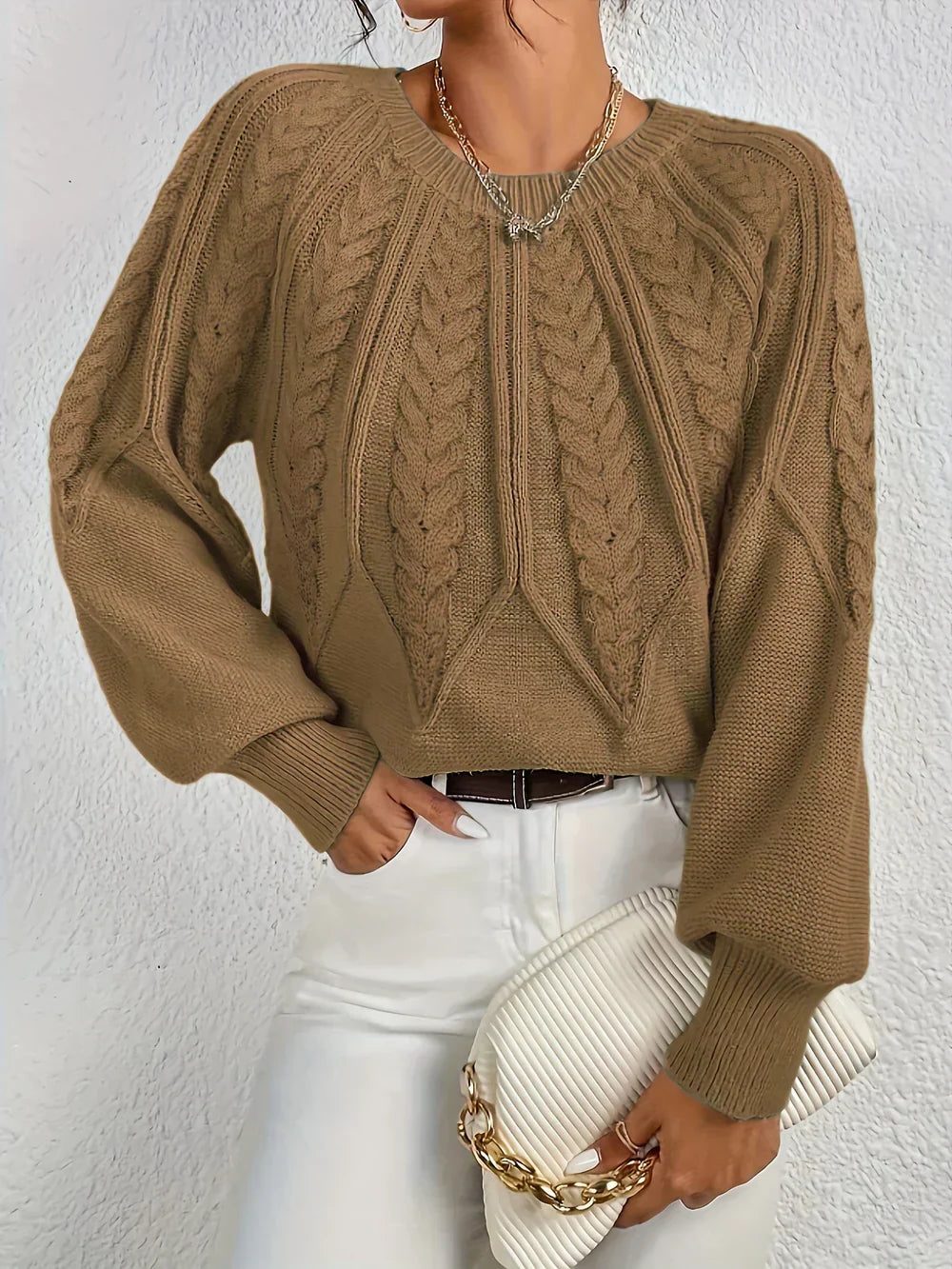 Lorette | Women's Cable Sweater with Balloon Sleeves