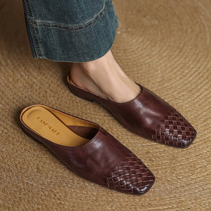 Liora | Women's Square Pointed-Toe Low-Heel Leather Mules