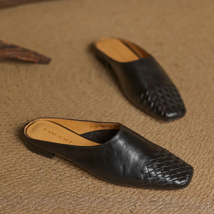 Liora | Women's Square Pointed-Toe Low-Heel Leather Mules