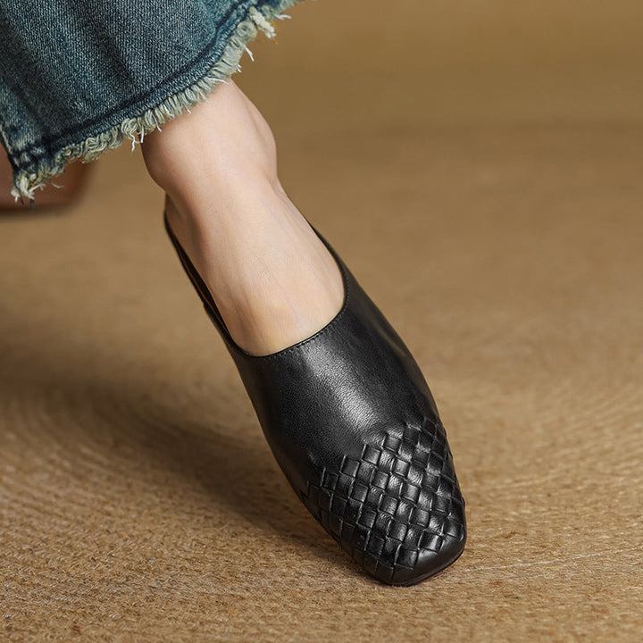 Liora | Women's Square Pointed-Toe Low-Heel Leather Mules