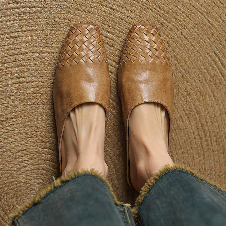 Liora | Women's Square Pointed-Toe Low-Heel Leather Mules