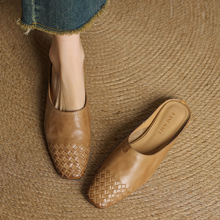 Liora | Women's Square Pointed-Toe Low-Heel Leather Mules
