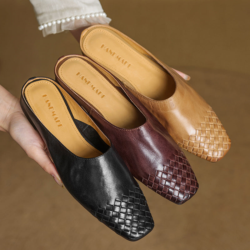 Liora | Women's Square Pointed-Toe Low-Heel Leather Mules