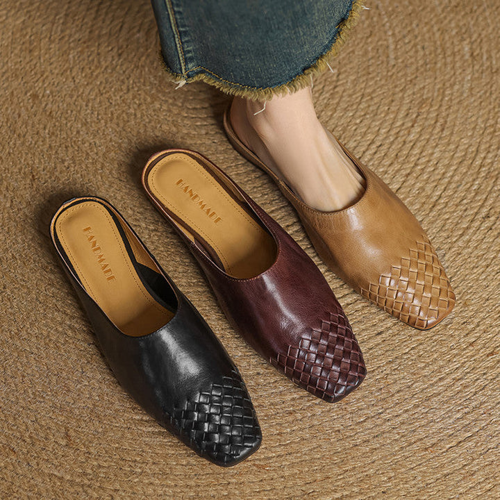 Liora | Women's Square Pointed-Toe Low-Heel Leather Mules