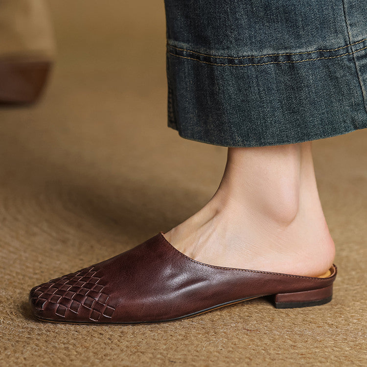 Liora | Women's Square Pointed-Toe Low-Heel Leather Mules