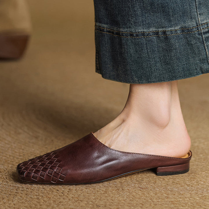 Liora | Women's Square Pointed-Toe Low-Heel Leather Mules