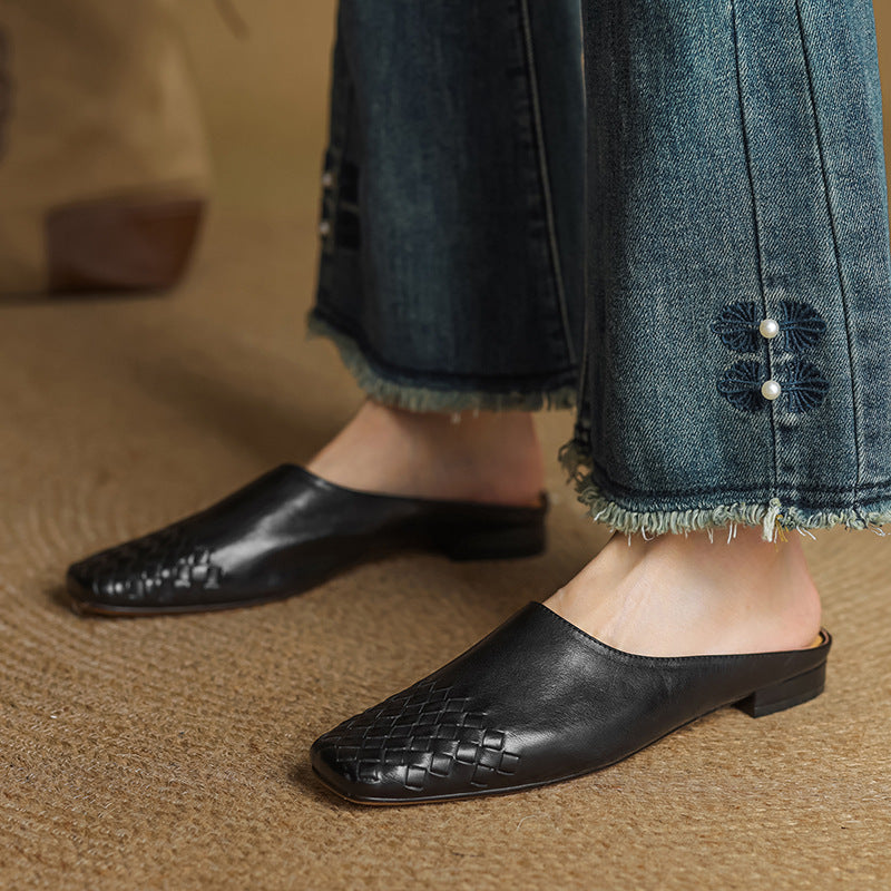 Liora | Women's Square Pointed-Toe Low-Heel Leather Mules