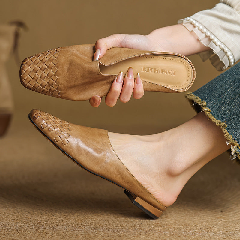 Liora | Women's Square Pointed-Toe Low-Heel Leather Mules