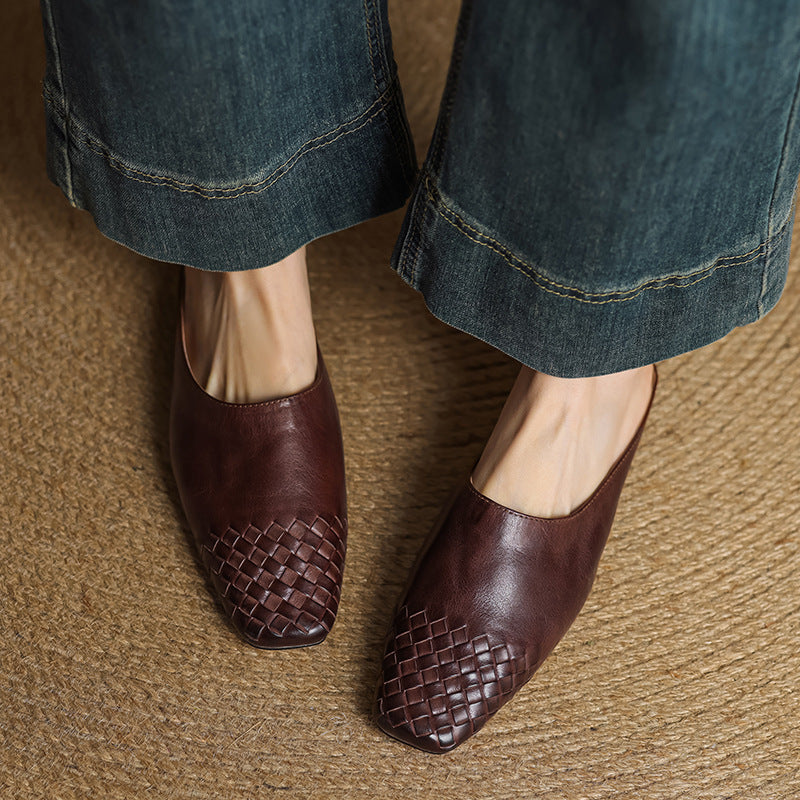 Liora | Women's Square Pointed-Toe Low-Heel Leather Mules