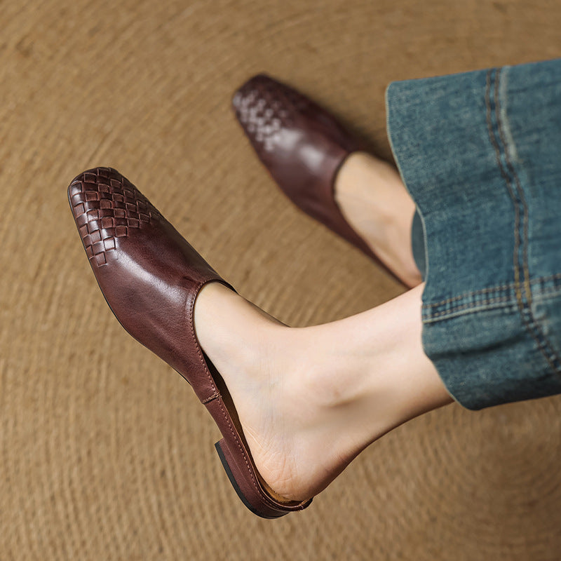 Liora | Women's Square Pointed-Toe Low-Heel Leather Mules