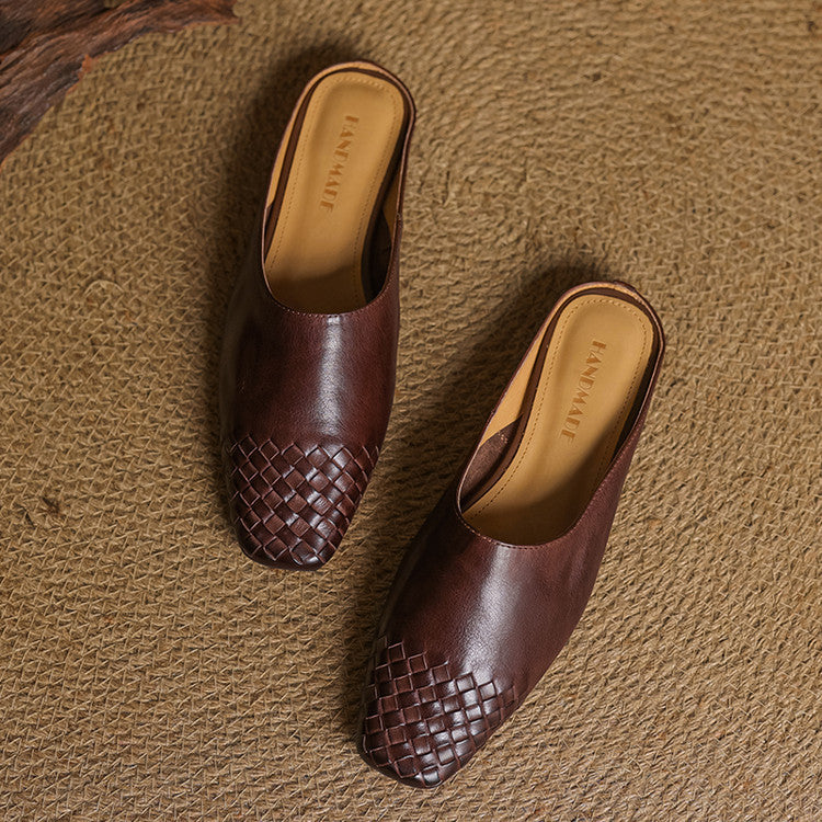 Liora | Women's Square Pointed-Toe Low-Heel Leather Mules