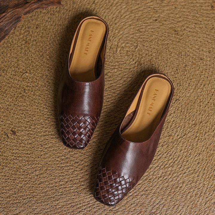 Liora | Women's Square Pointed-Toe Low-Heel Leather Mules