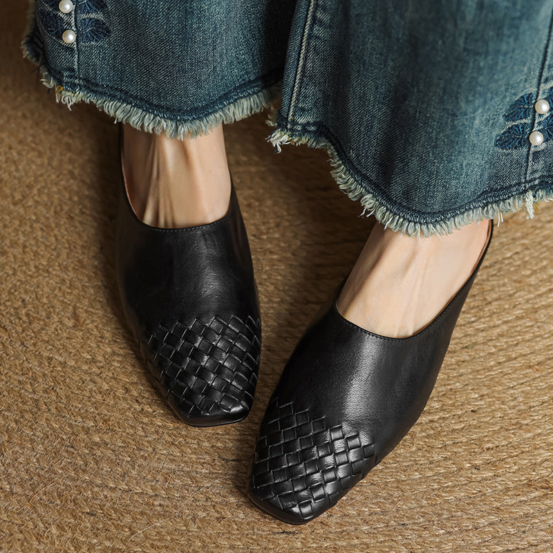 Liora | Women's Square Pointed-Toe Low-Heel Leather Mules