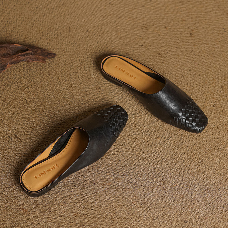 Liora | Women's Square Pointed-Toe Low-Heel Leather Mules