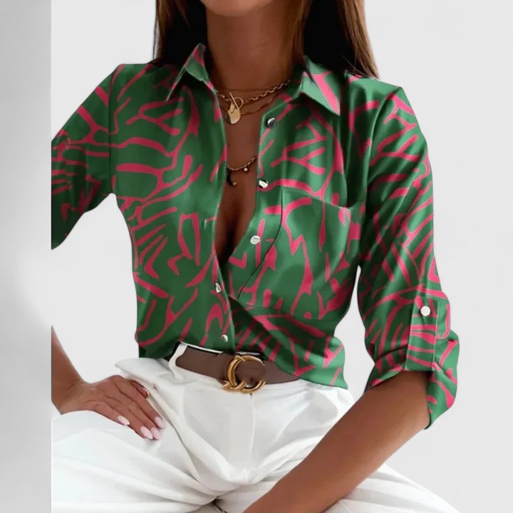 Lisette | Women's Elegant Printed Long-Sleeve Lapel Blouse