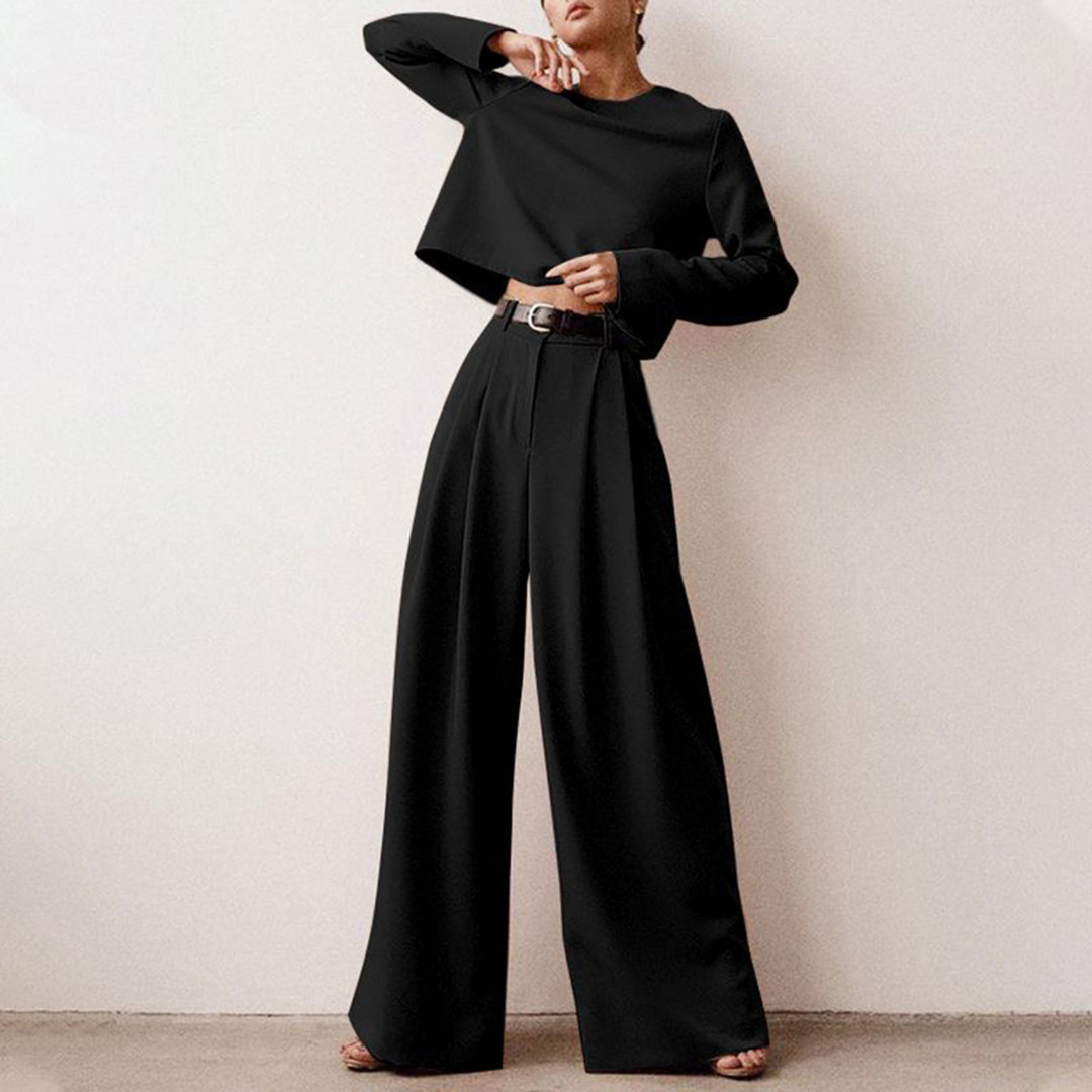Livina | Women's Cropped Top High-Waisted Wide-Leg Trouser Set