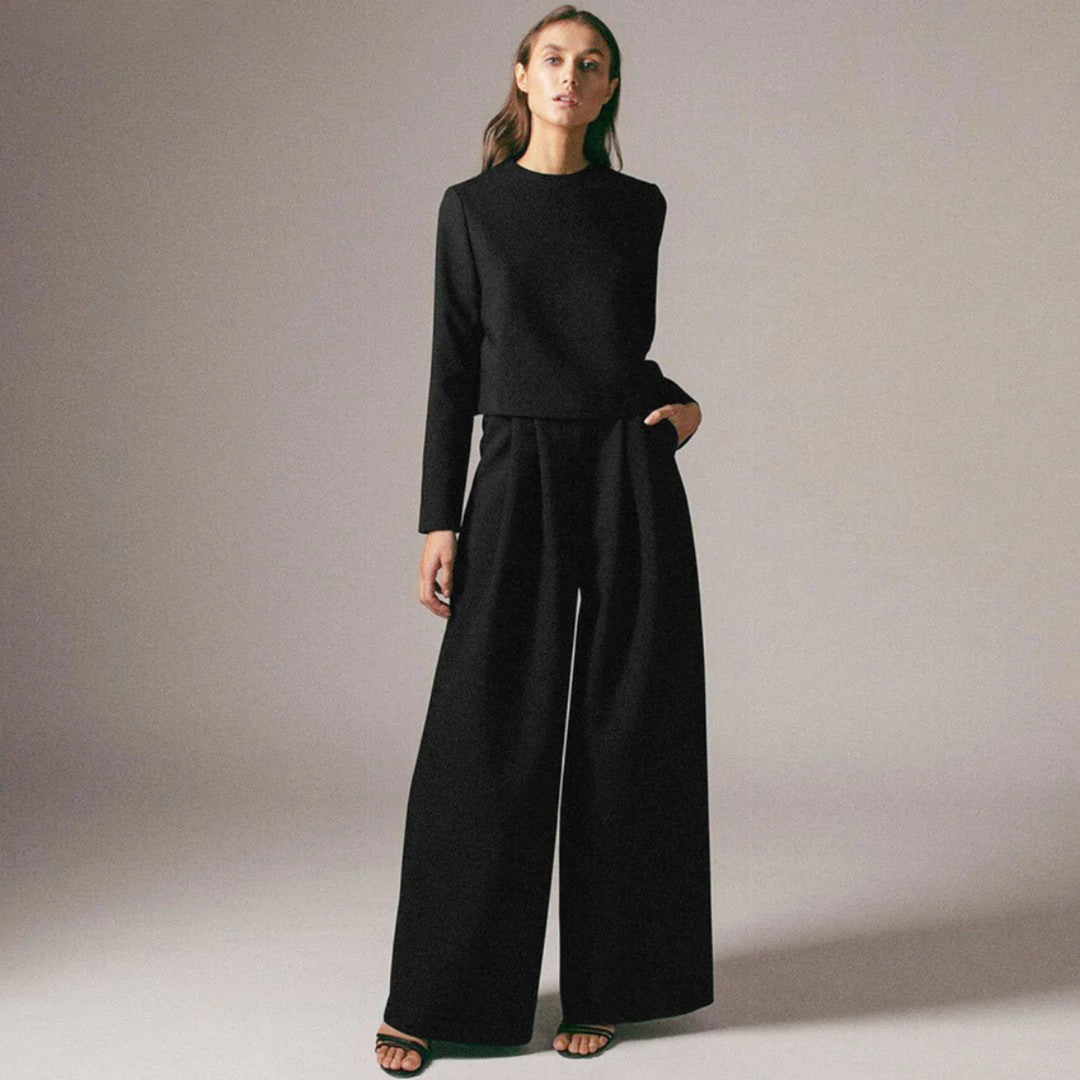 Livina | Women's Cropped Top High-Waisted Wide-Leg Trouser Set