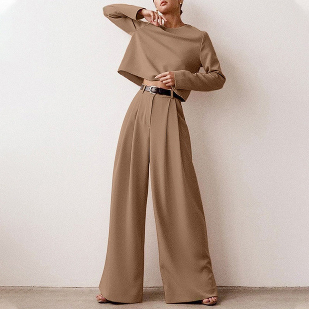 Livina | Women's Cropped Top High-Waisted Wide-Leg Trouser Set