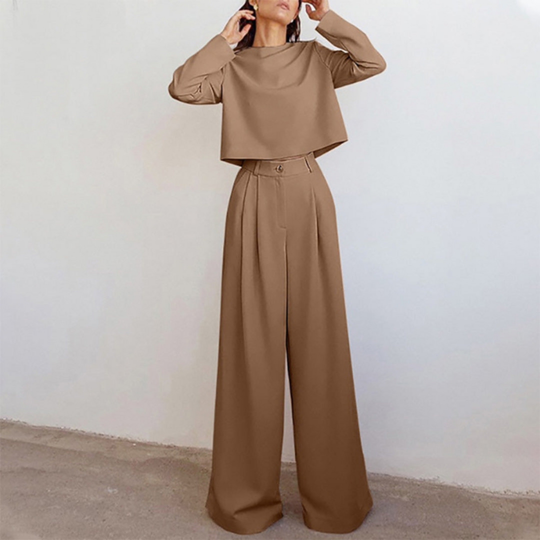 Livina | Women's Cropped Top High-Waisted Wide-Leg Trouser Set