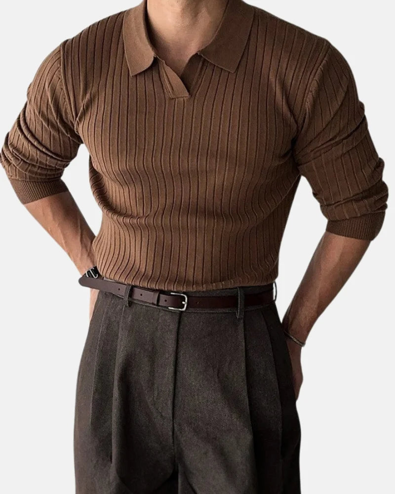 Loic | Men's Ribbed Long Sleeve Knit Polo