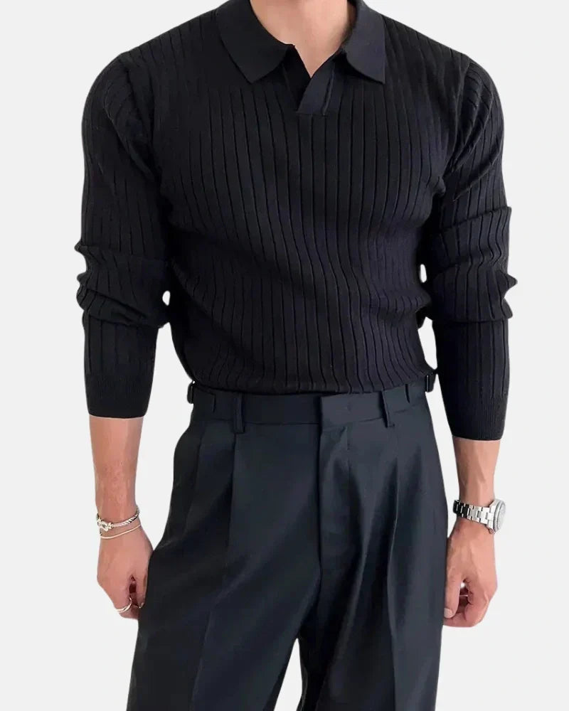 Loic | Men's Ribbed Long Sleeve Knit Polo