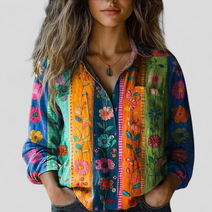 Lorenhilde | Women's Gradient Full Button Placket Blouse Shirt