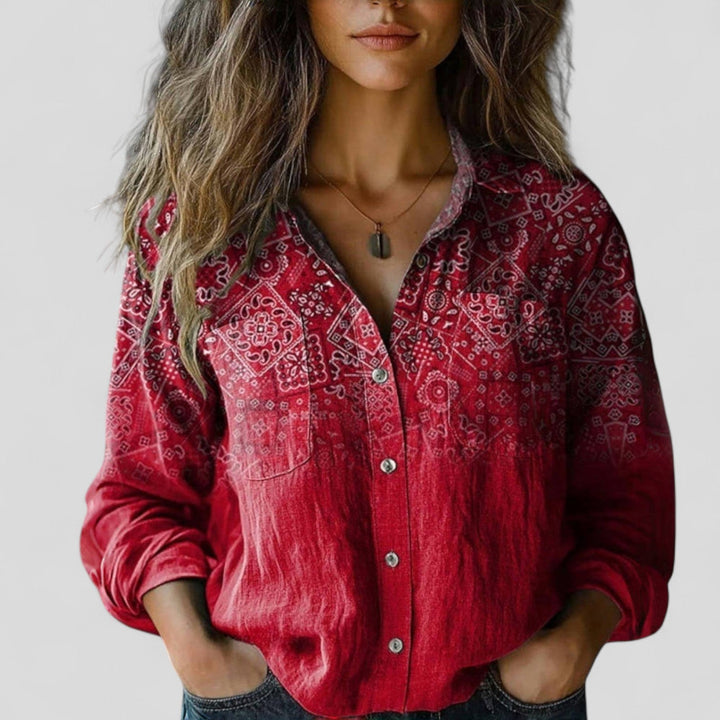Lorenhilde | Women's Gradient Full Button Placket Blouse Shirt
