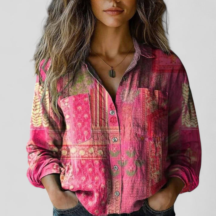 Lorenhilde | Women's Gradient Full Button Placket Blouse Shirt