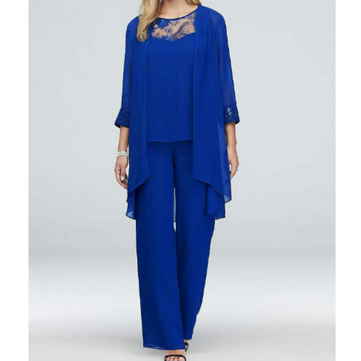 Lorna | Women's Chiffon Lace Three-Piece Pant Suit Set