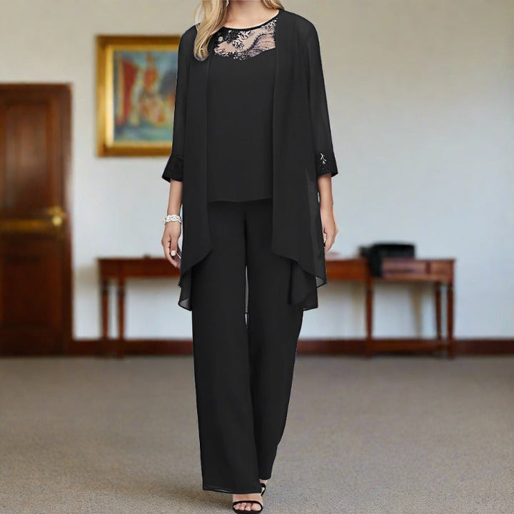 Lorna | Women's Chiffon Lace Three-Piece Pant Suit Set
