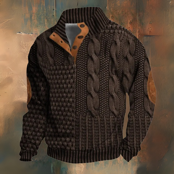 Lothaire | Men's Patterned Zip Cardigan with Elbow Patches
