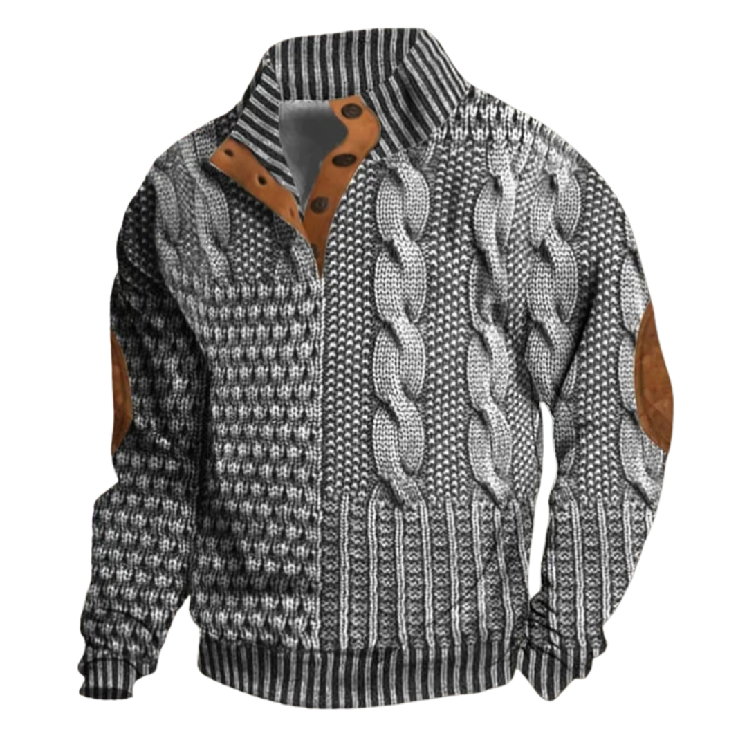 Lothaire | Men's Patterned Zip Cardigan with Elbow Patches