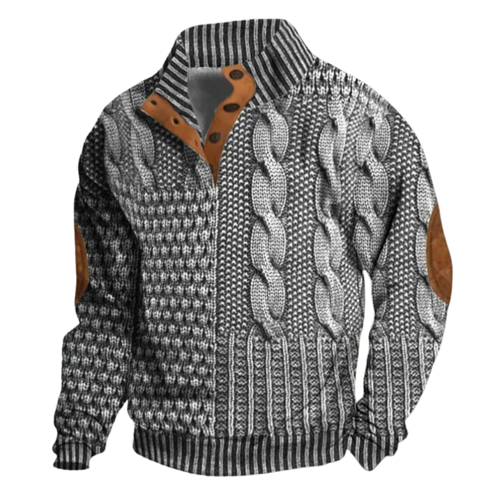 Lothaire | Men's Patterned Zip Cardigan with Elbow Patches