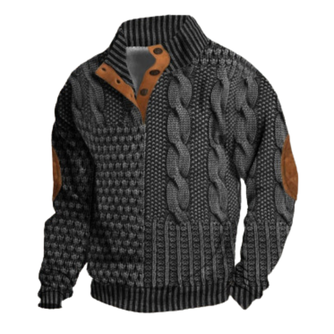 Lothaire | Men's Patterned Zip Cardigan with Elbow Patches