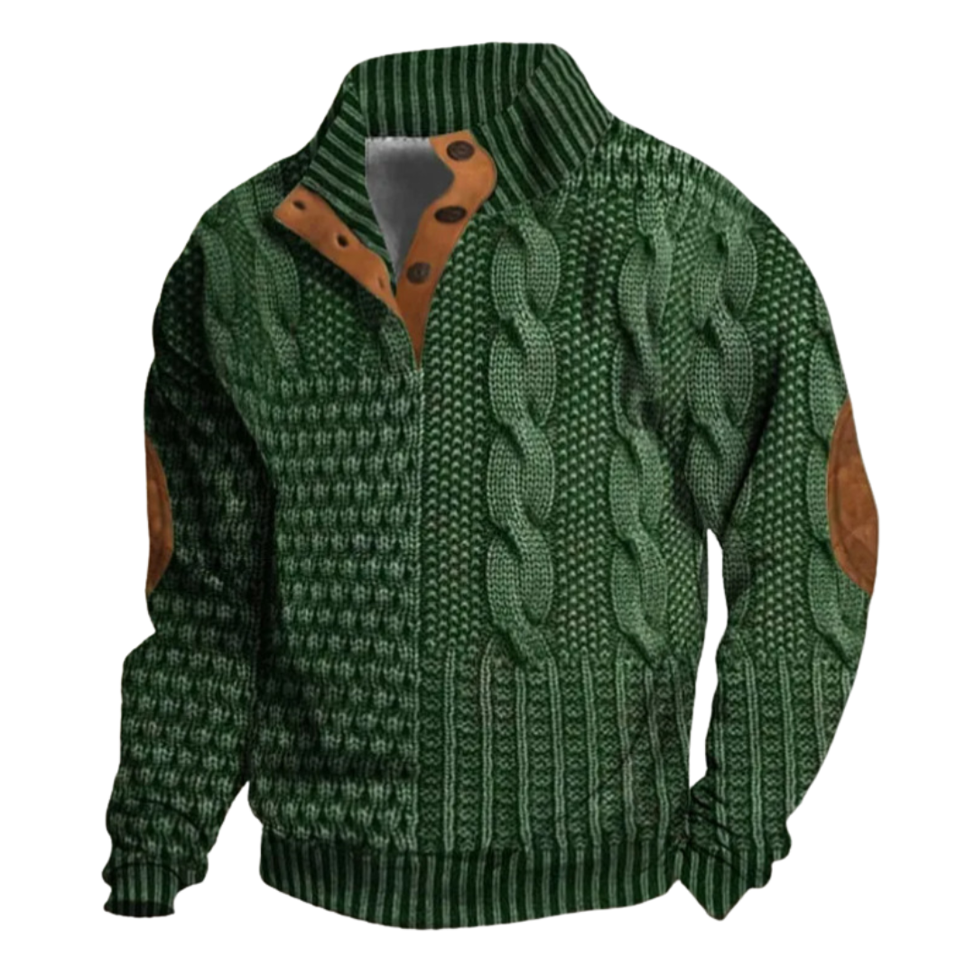 Lothaire | Men's Patterned Zip Cardigan with Elbow Patches