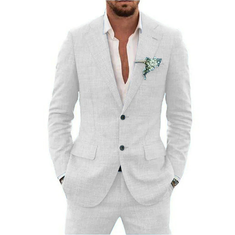 Lucas | Men's Slim-Fit Single-Breasted Linen Two-Piece Suit