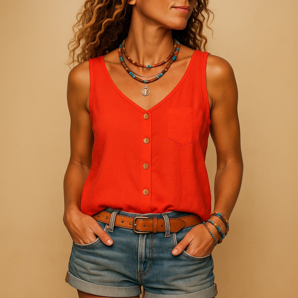 Women's Lightweight Sleeveless Top with V-Neckline