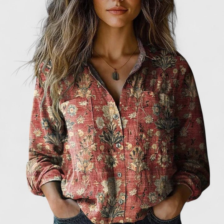 Lucienne | Women's Chic Floral Lapel Collar Blouse
