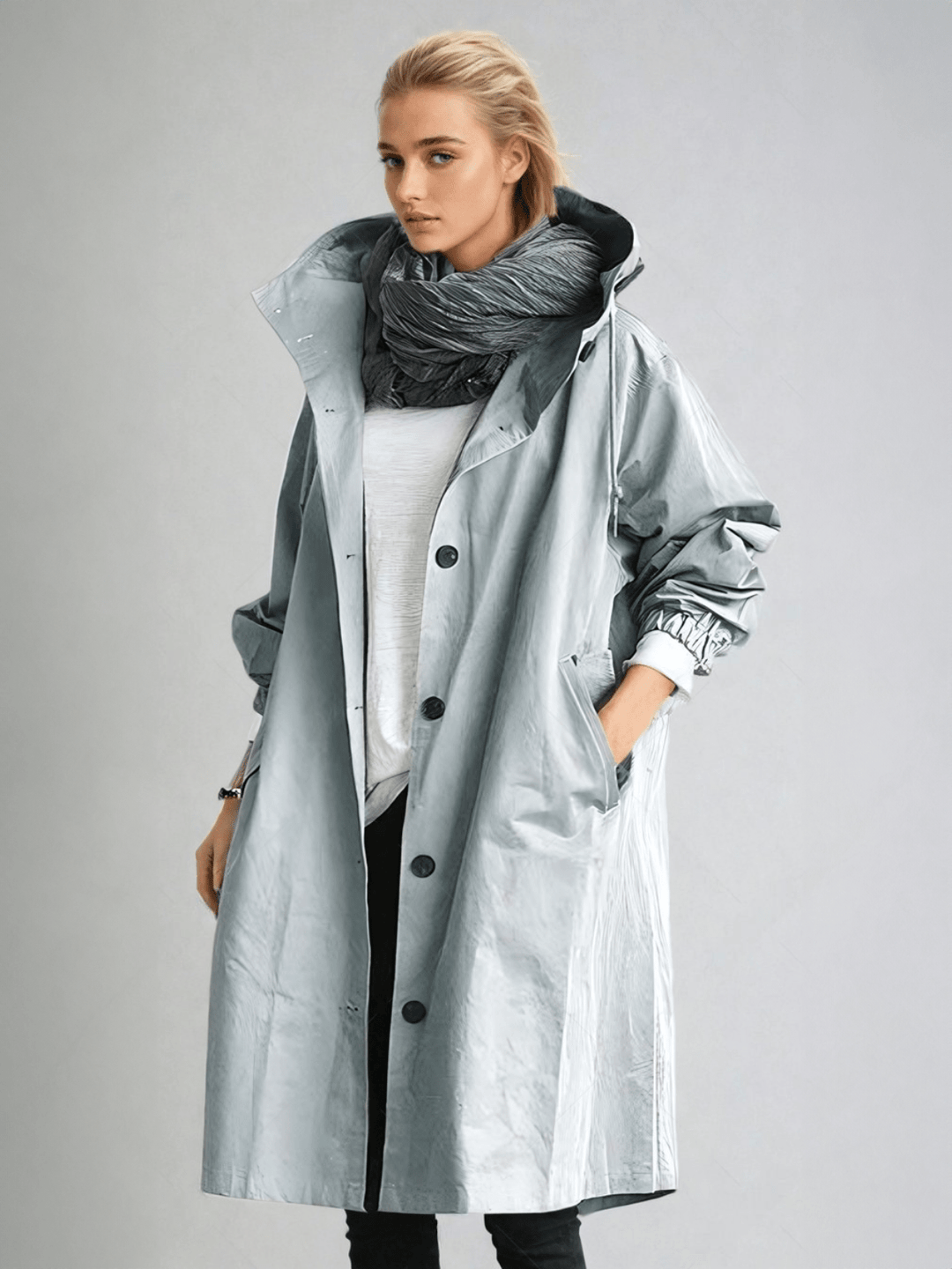 Amelie | Women's Oversized Hooded Longline Coat with Button Front