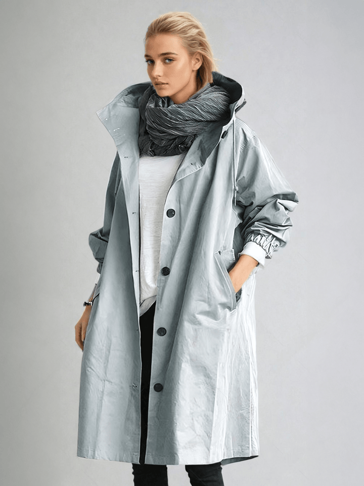 Amelie | Women's Oversized Hooded Longline Coat with Button Front