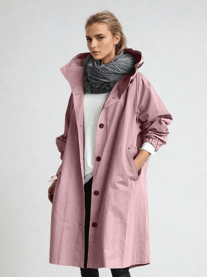 Amelie | Women's Oversized Hooded Longline Coat with Button Front
