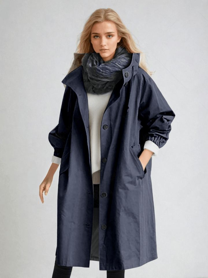 Amelie | Women's Oversized Hooded Longline Coat with Button Front