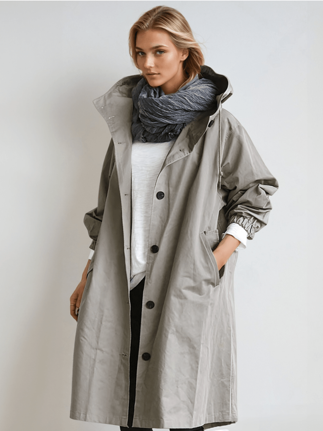 Amelie | Women's Oversized Hooded Longline Coat with Button Front