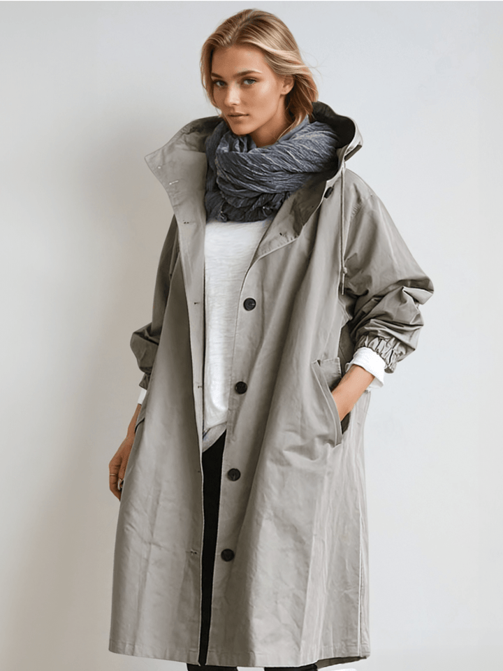 Amelie | Women's Oversized Hooded Longline Coat with Button Front