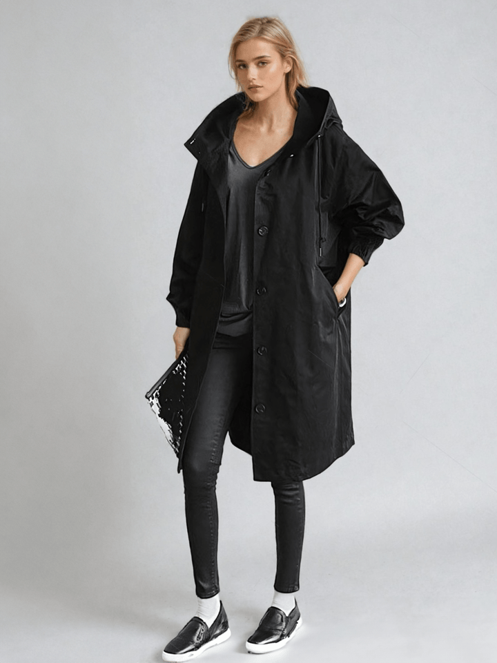 Amelie | Women's Oversized Hooded Longline Coat with Button Front