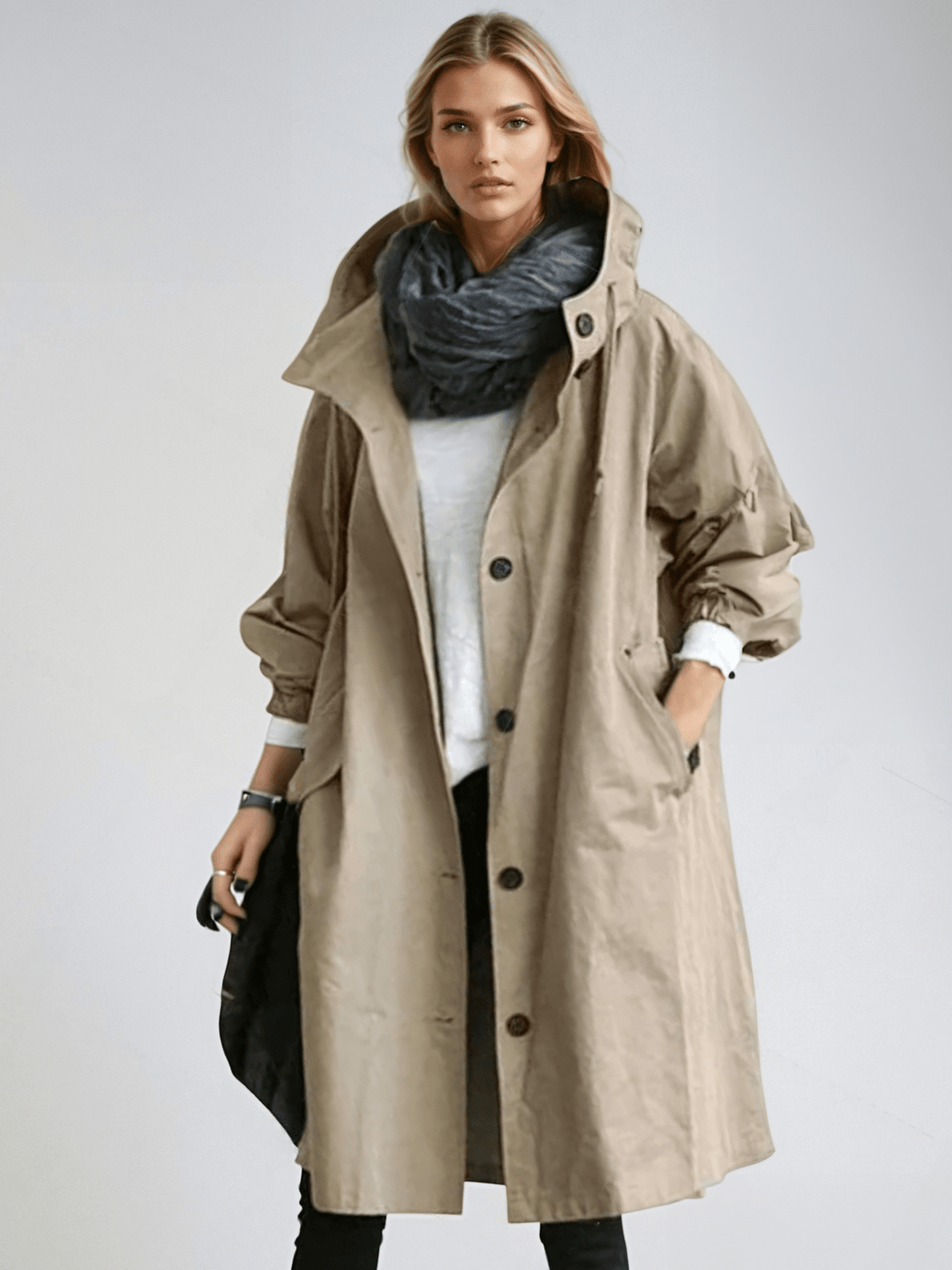 Amelie | Women's Oversized Hooded Longline Coat with Button Front