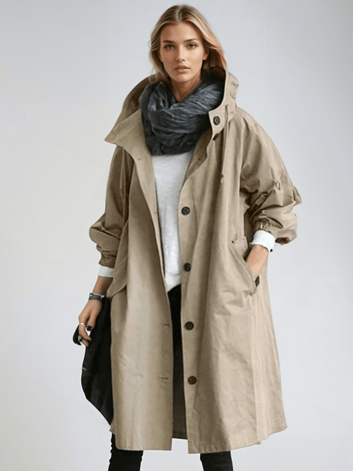 Amelie | Women's Oversized Hooded Longline Coat with Button Front