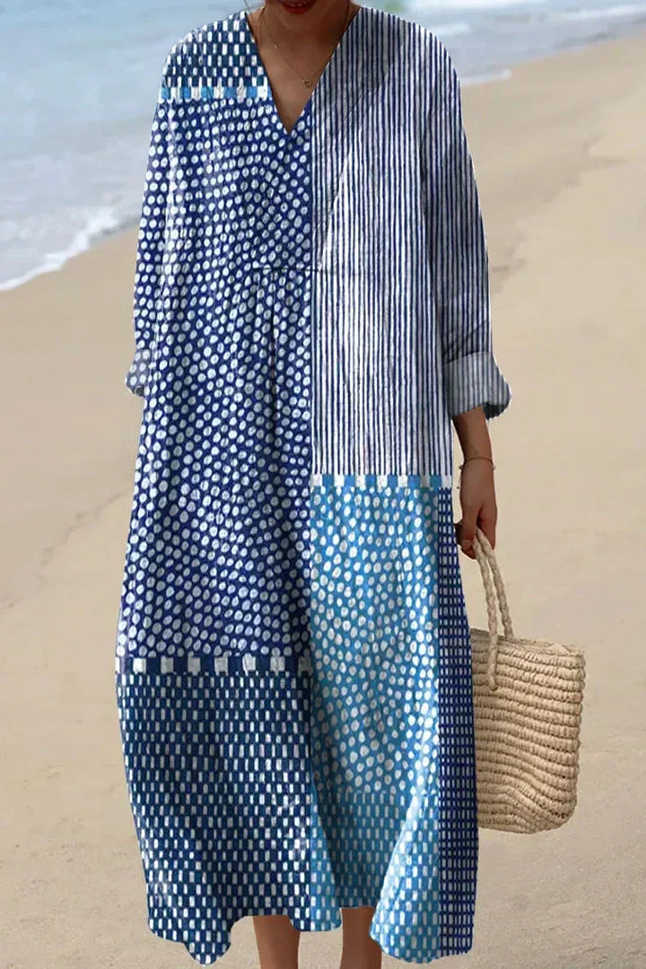 Luna | Women's Wave-Pattern V-Neck Relaxed Midi Dress