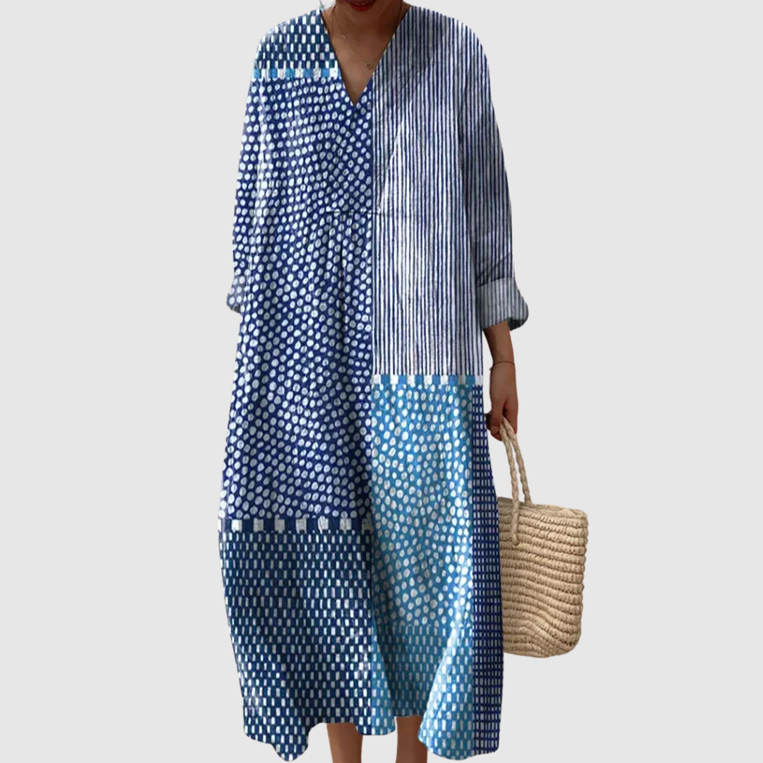 Luna | Women's Wave-Pattern V-Neck Relaxed Midi Dress